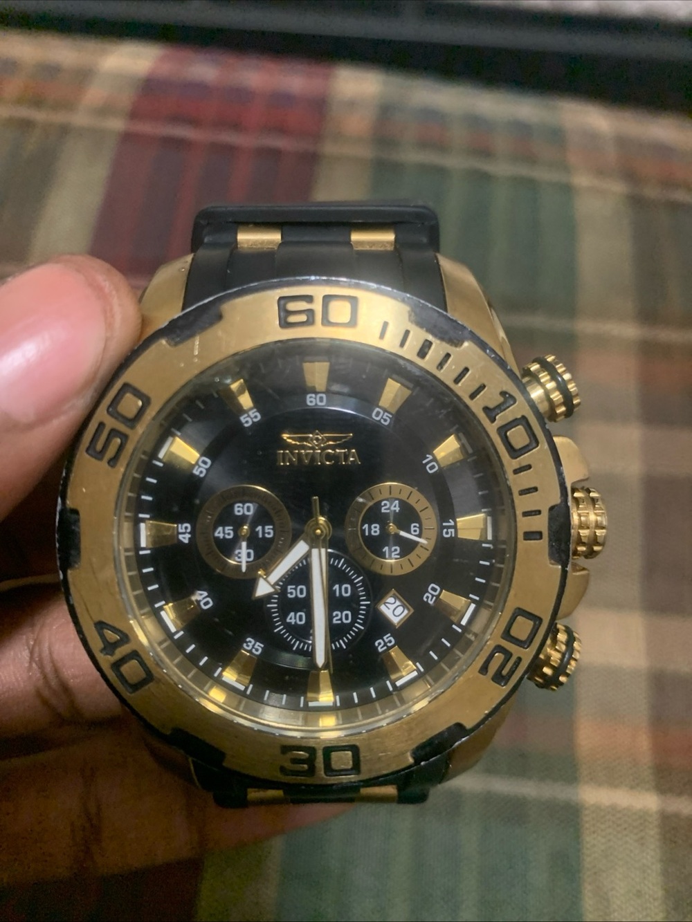 Invicta Gold and Black Pro Diver Chronograph Back Case